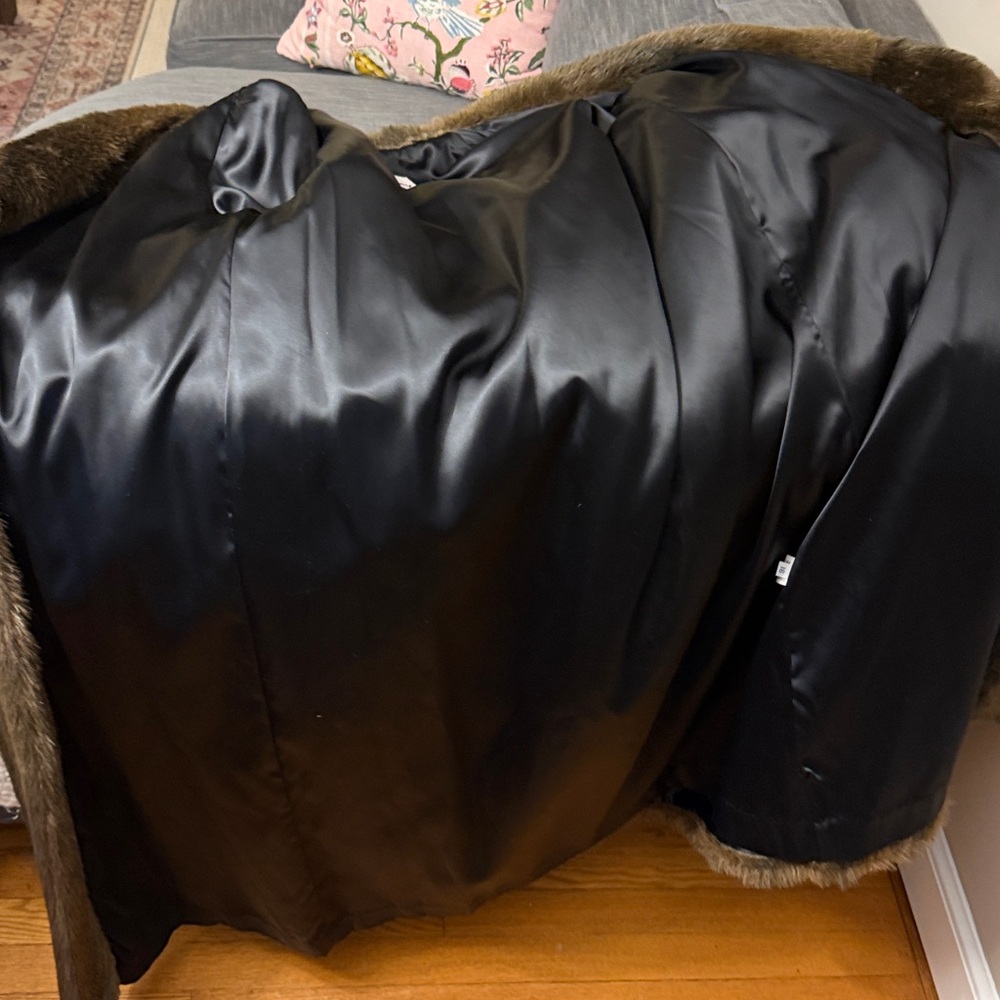 Vintage Faux mink Fur Coat Full Length Brown Shawl Collar Size 16 Glam 80s USA - Picture 8 of 9